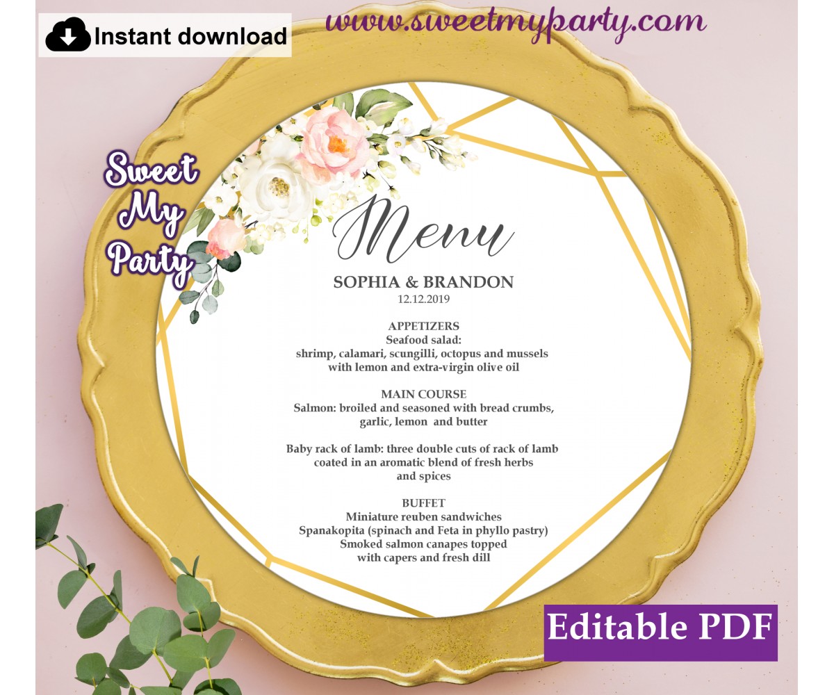 Geometric round menu card template,Floral round menu card template, (128)